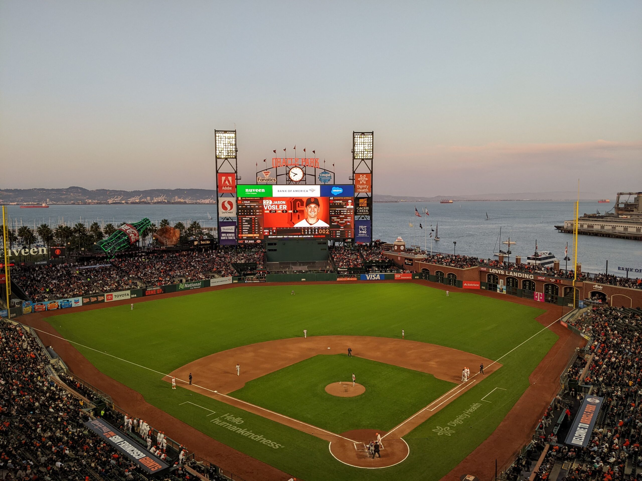 A view of Oracle Park and a San Francisco Giants baseball game.